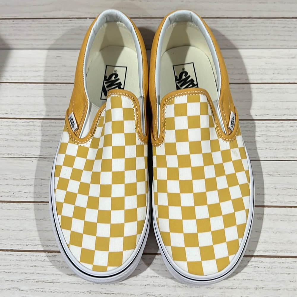 Vans Yellow and White Checkered Slip-On Shoes